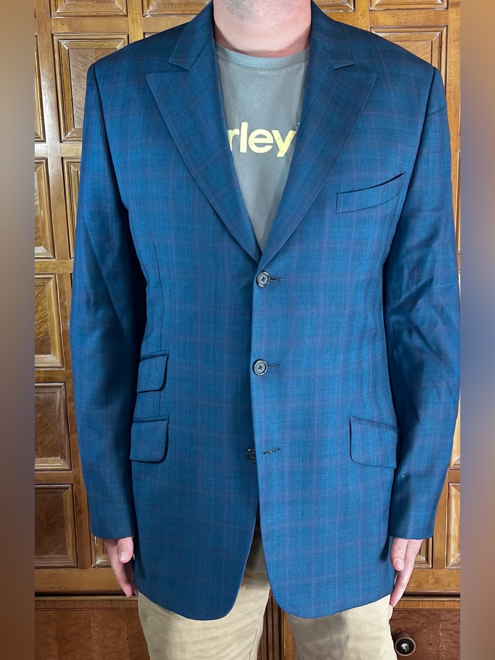 Custom Hollywood Costume Men’s Blue Shimmer Sport Coat & Matching Vest Size 44R